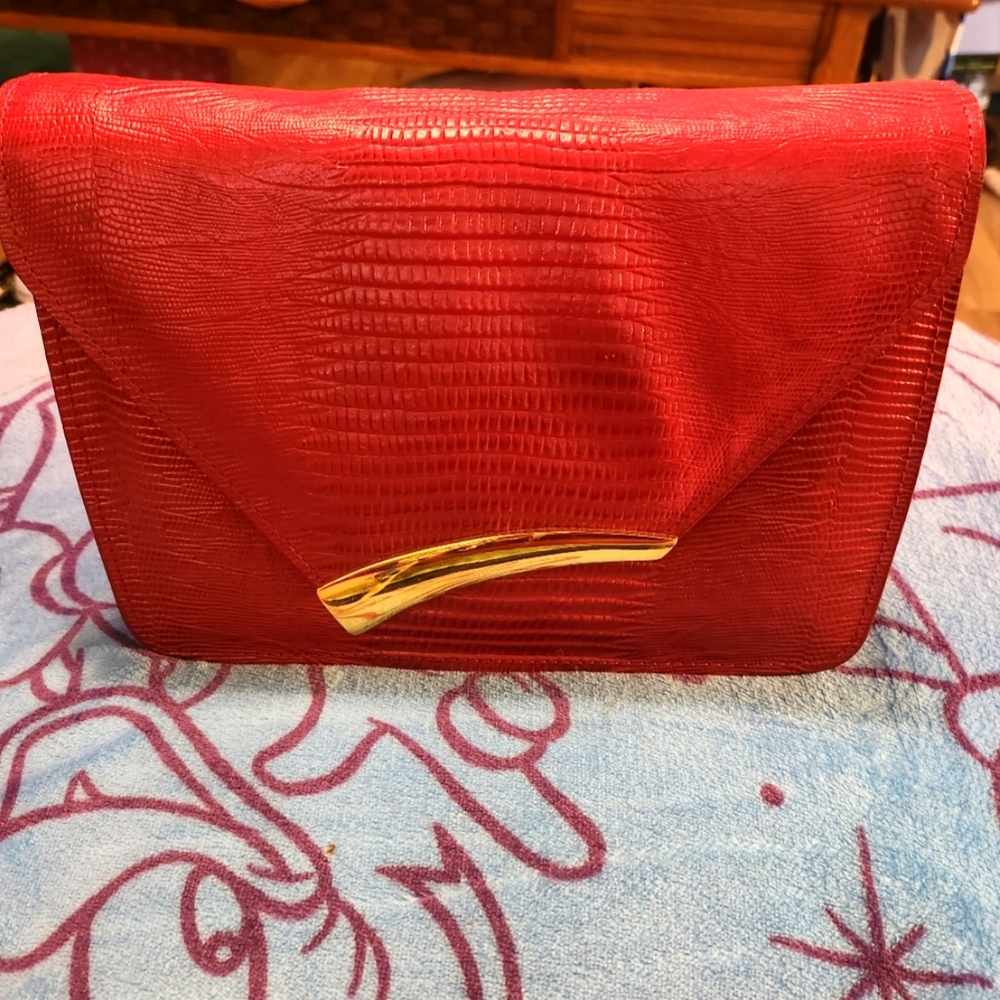 New Leather Clutch/crossbody Purse Red with strap